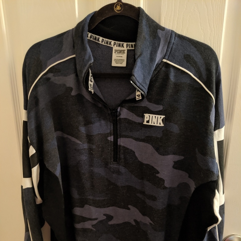 PINK Victoria's Secret Navy & Black Camo Quarter-Zip Sweater